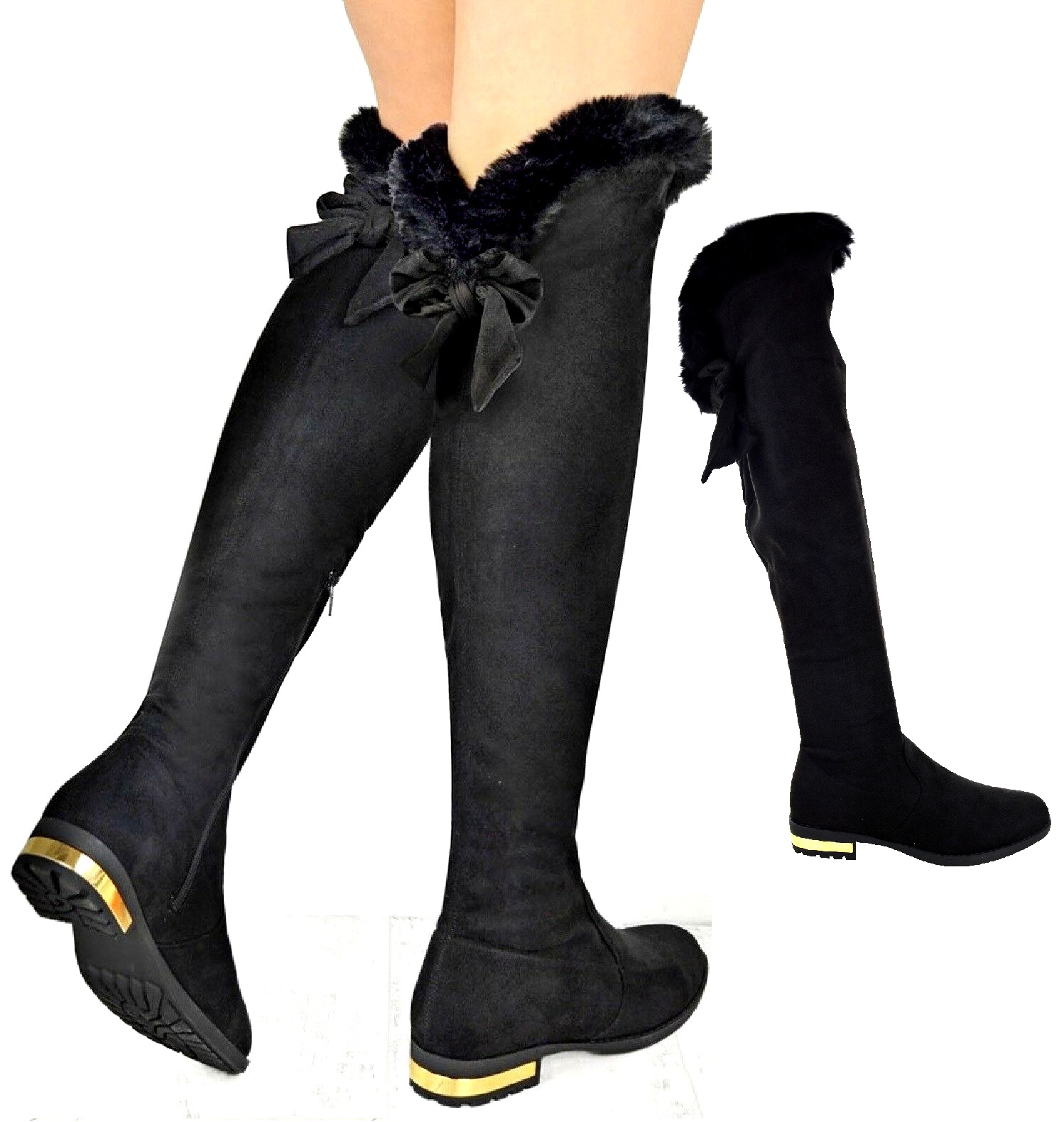 knee high boots with gold trim